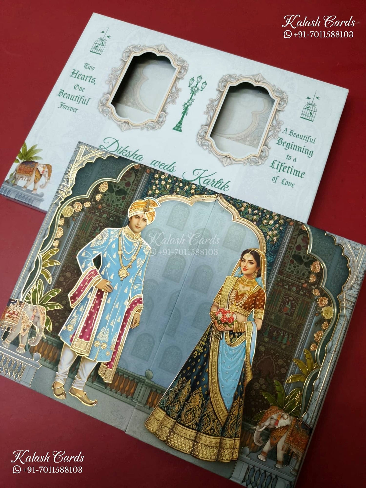 KLB-1463 Blue Bride Groom 3D Gold Foil Padded Thick Wedding Card (2 Page)-Kalash Cards