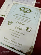 KLB-1464 Blue Bride Groom 3D Gold Foil Padded Thick Wedding Card (2 Page & Couple Name Acrylic)-Kalash Cards