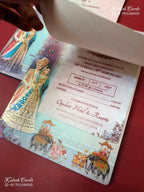 KLB-1476 Blue Bride Groom MDF Thick Wedding Card (2 Page)-Kalash Cards