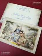 KLB-1484 Green Radha Krishna 3D Gold Foil Padded Thick Wedding Card (2 Page & Couple Name Acrylic)-Kalash Cards