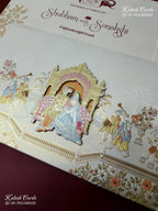 KLB-1485 White Bride Groom Barat Laser Cut Padded Thick Wedding Card (2 Page)-Kalash Cards