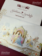 KLB-1485 White Bride Groom Barat Laser Cut Padded Thick Wedding Card (2 Page)-Kalash Cards