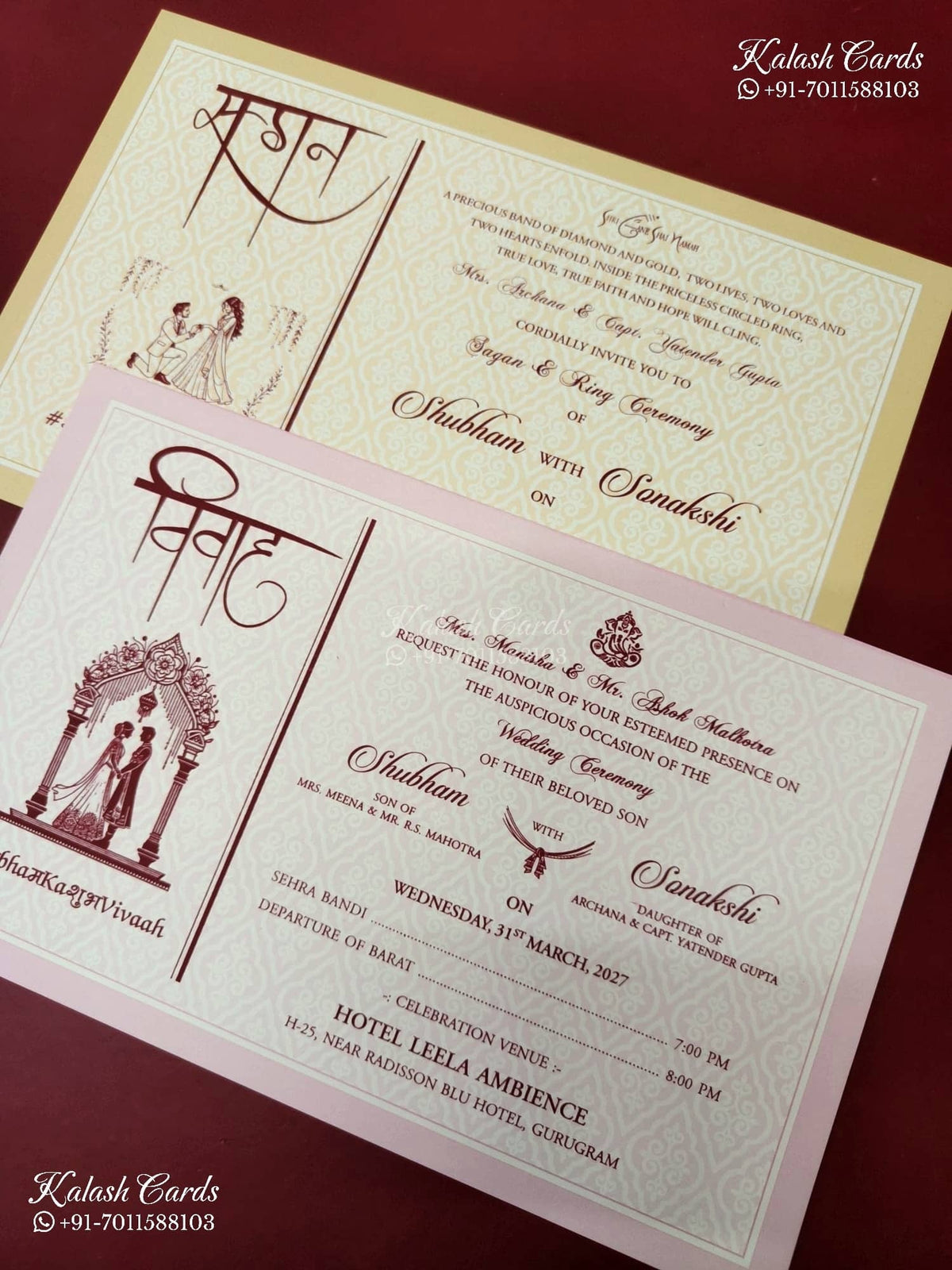 KLB-1486 White Elephant Laser Cut Padded Thick Wedding Card (2 Page & Couple Name Wooden Plate)-Kalash Cards