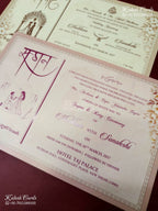 KLB-1489 Creme Mandap Elephant 3D Gold Foil Padded Thick Wedding Card (2 Page & Couple Name Acrylic)-Kalash Cards