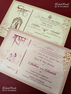 KLB-1489 Creme Mandap Elephant 3D Gold Foil Padded Thick Wedding Card (2 Page & Couple Name Acrylic)-Kalash Cards