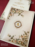 KLB-1492 Creme Floral Semi Box Wedding Card (2 Page)-Kalash Cards