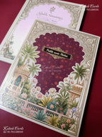 KLB-1493 Maroon Royal Arch 3-Fold Style Semi Box Wedding Card (2 Page)-Kalash Cards