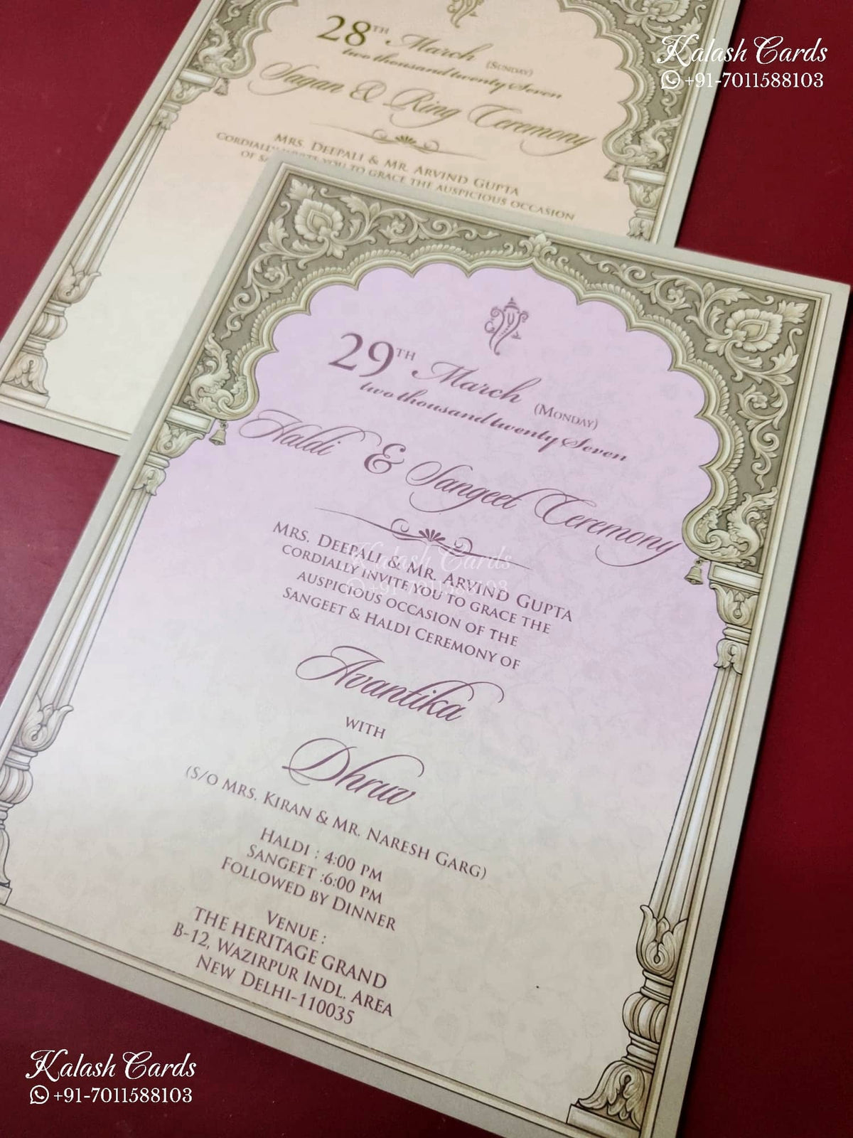 KLB-1493 Maroon Royal Arch 3-Fold Style Semi Box Wedding Card (2 Page)-Kalash Cards