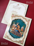 KLB-1496 Creme Royal Blue Bride Groom Laser Cut Semi Box Wedding Card (2 Page)-Kalash Cards