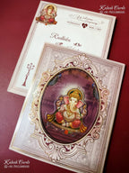 KLB-1497 Maroon Pink Ganesh Ji Laser Cut Semi Box Wedding Card (2 Page)-Kalash Cards