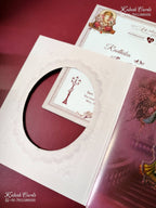 KLB-1497 Maroon Pink Ganesh Ji Laser Cut Semi Box Wedding Card (2 Page)-Kalash Cards