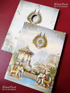 KLB-1498 Blue Elephant Semi Box Wedding Card (2 Page)-Kalash Cards