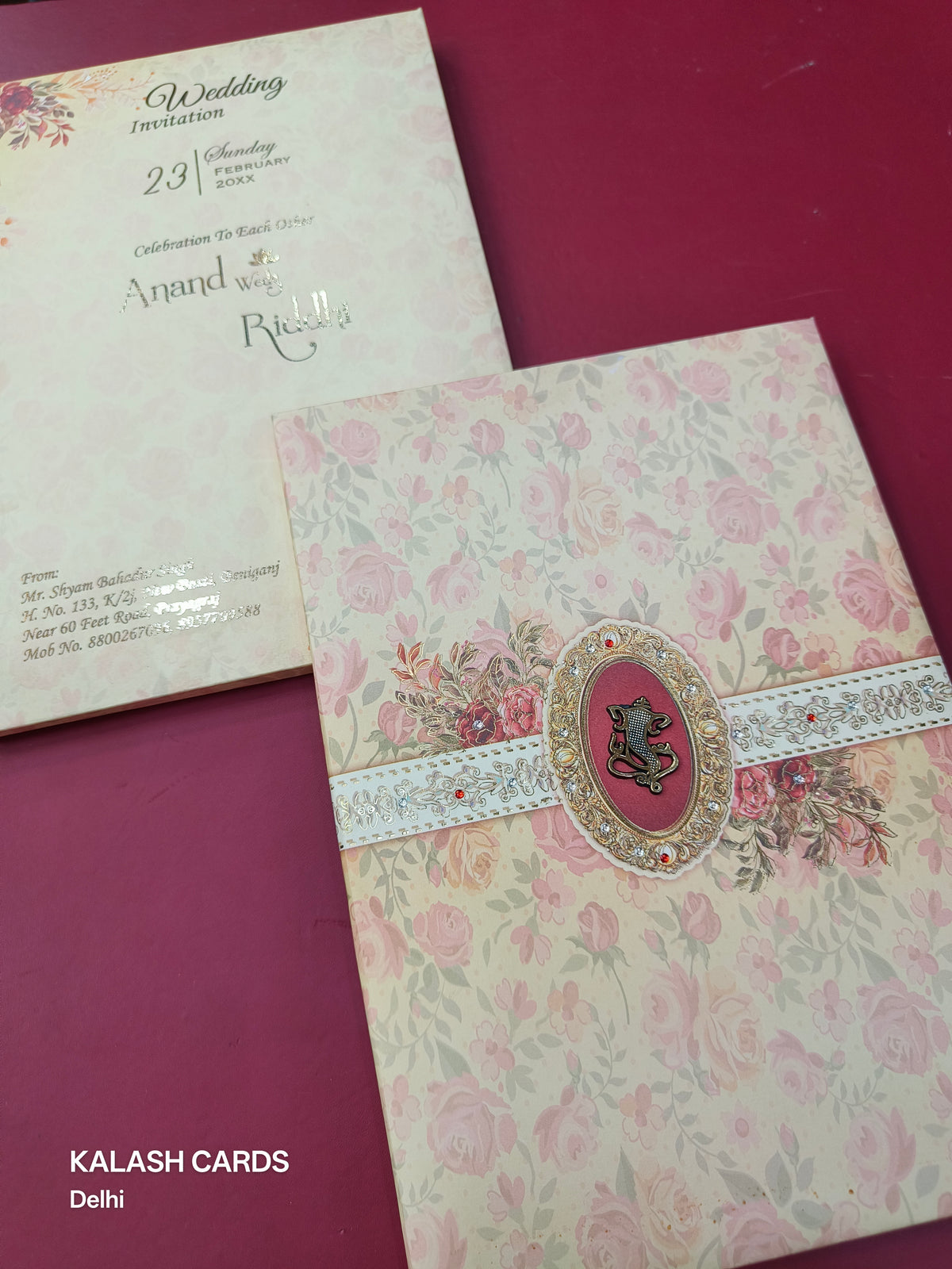 KLB1501 Premium Gold Foil Print Hardboard Wedding Card (2 Page)-Kalash Cards