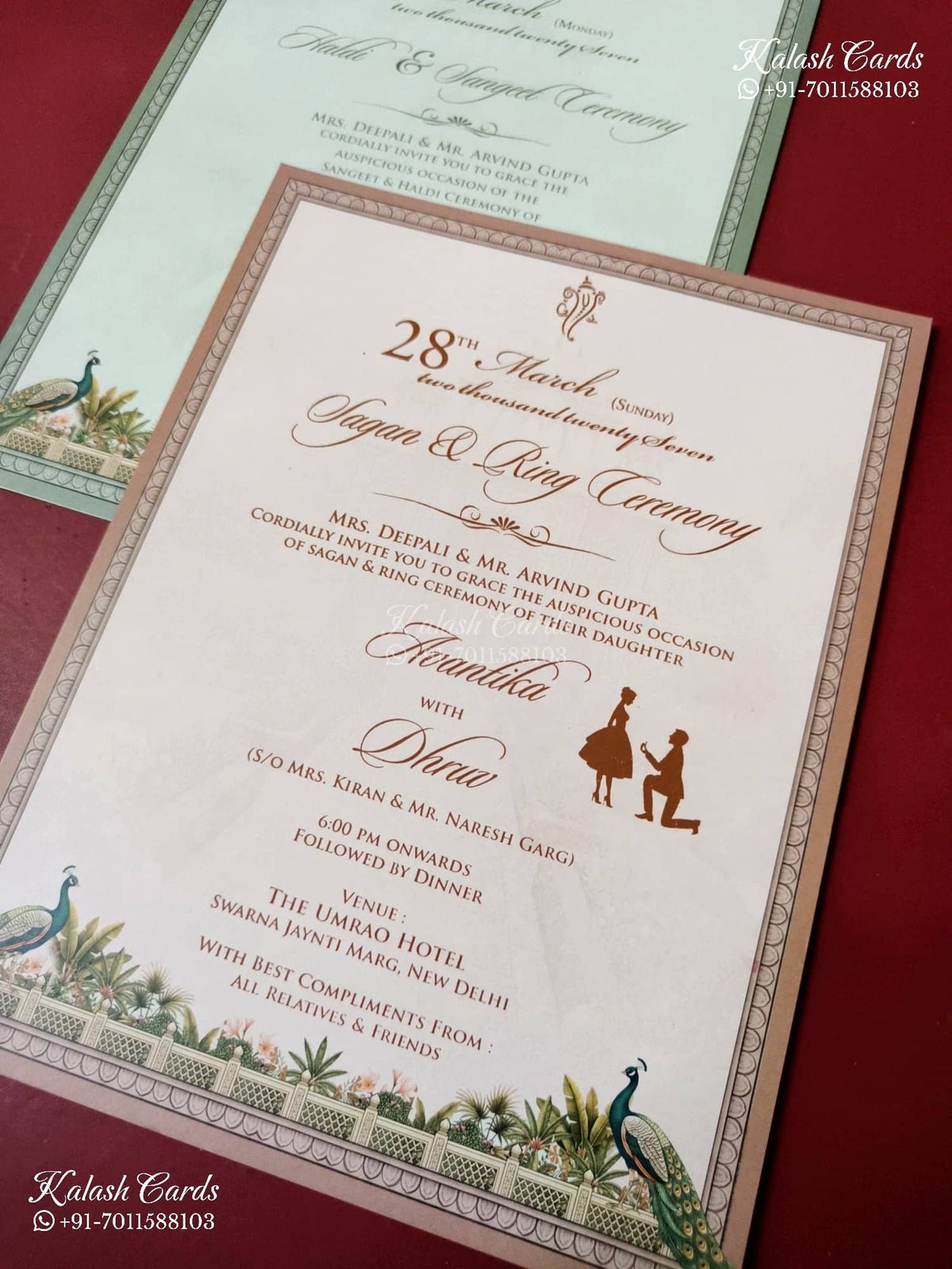 KLB-1501 Blue Bride Groom 3D Gold Foil Semi Box Wedding Card (2 Page)-Kalash Cards