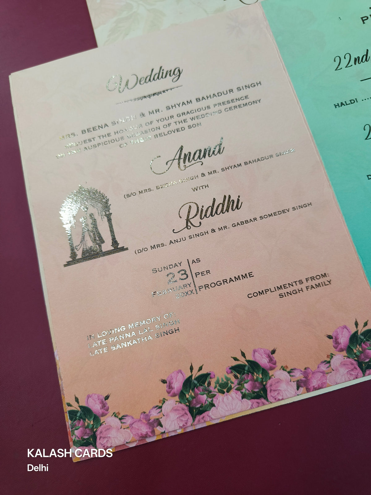 KLB1502 Premium Gold Foil Print Paper Wedding Card (2 Page)-Kalash Cards