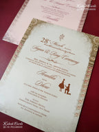 KLB-1502 Blue Brown Bride Groom 3D Gold Foil Semi Box Wedding Card (2 Page & Couple Name Wooden Plate)-Kalash Cards