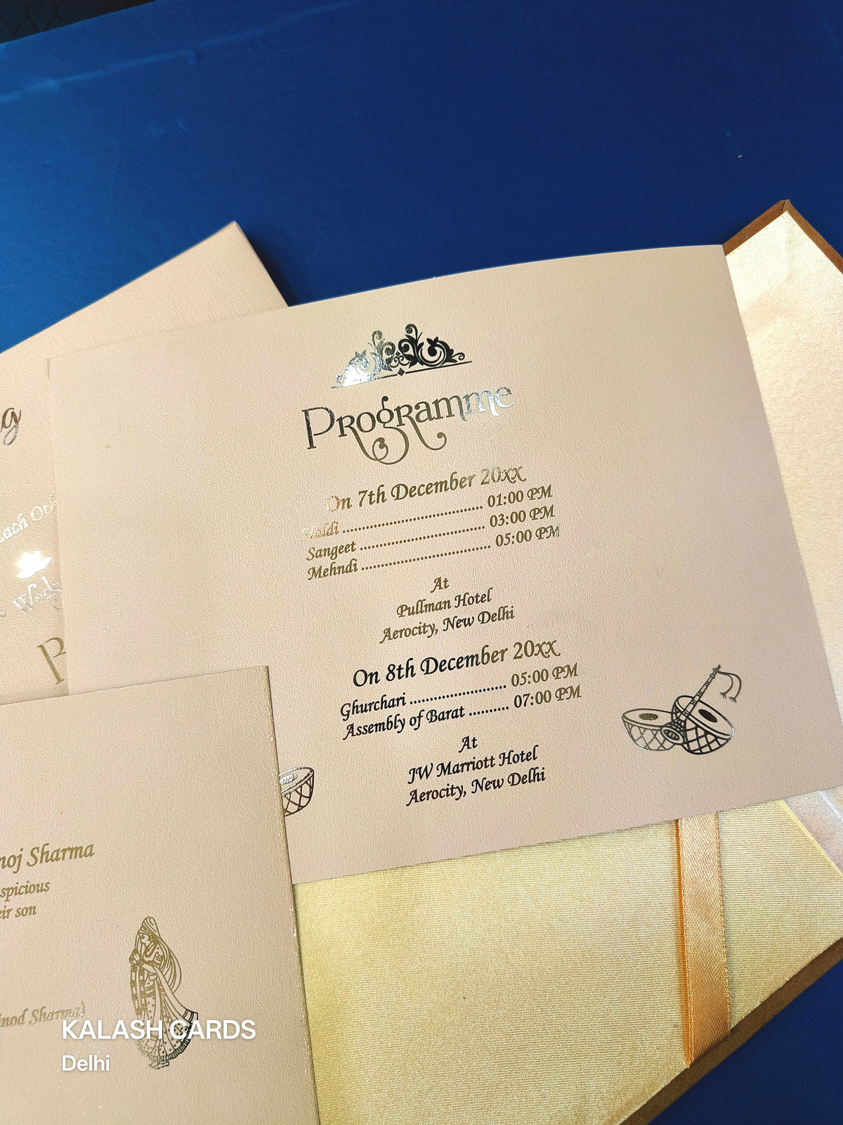 KLB1503 Luxury Velvet Gold Foil Print Hardboard Wedding Card (2 Page)-Kalash Cards