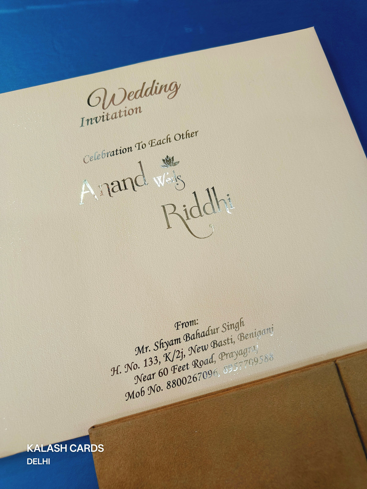 KLB1503 Luxury Velvet Gold Foil Print Hardboard Wedding Card (2 Page)-Kalash Cards
