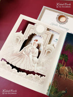 KLB-1503 Maroon Bride Groom Laser Cut Semi Box Wedding Card (2 Page)-Kalash Cards