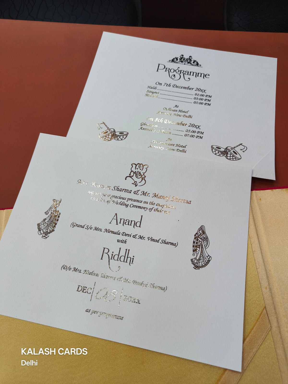KLB1505 Luxury Velvet Gold Foil Print Hardboard Wedding Card (2 Page)-Kalash Cards