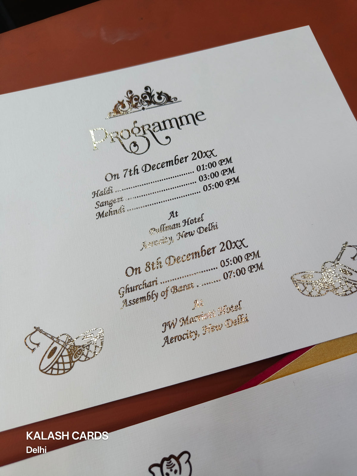 KLB1505 Luxury Velvet Gold Foil Print Hardboard Wedding Card (2 Page)-Kalash Cards