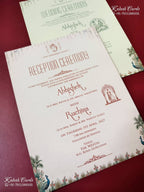 KLB-1507 White Pink Royal Arch Peacock Semi Box Wedding Card (2 Page)-Kalash Cards