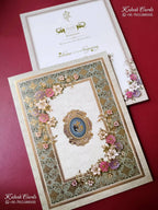 KLB-1508 White Green Floral Semi Box Wedding Card (2 Page)-Kalash Cards