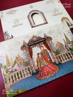 KLB-1512 Blue Bride Groom Semi Box Wedding Card (2 Page & Couple Name Wooden Plate)-Kalash Cards