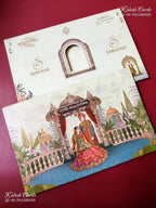 KLB-1512 Blue Bride Groom Semi Box Wedding Card (2 Page & Couple Name Wooden Plate)-Kalash Cards