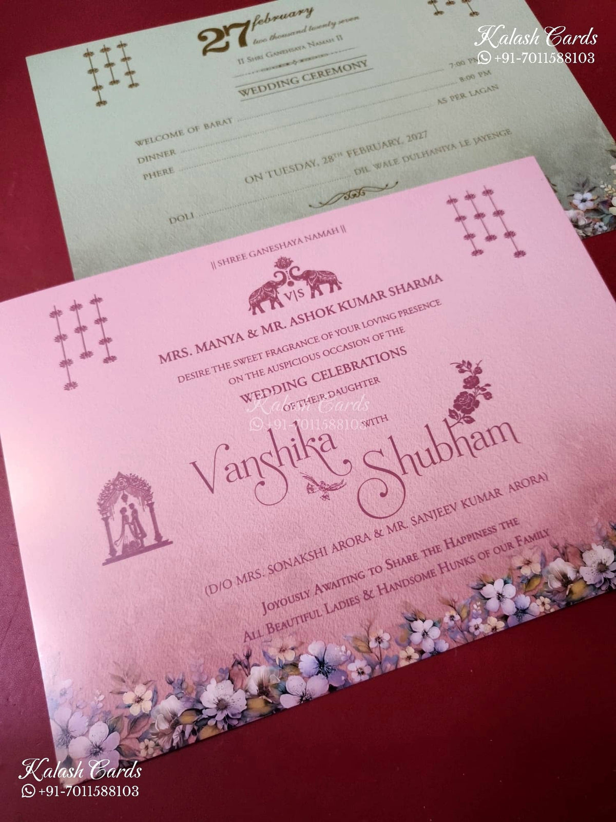 KLB-1514 Brown Floral Semi Box Wedding Card (2 Page)-Kalash Cards