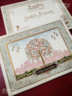 KLB-1516 White Tree of Life Semi Box Wedding Card (2 Page & Couple Name Wooden Plate)-Kalash Cards
