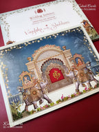 KLB-1517 Blue Royal Arch Elephant Semi Box Wedding Card (2 Page)-Kalash Cards