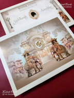 KLB-1521 White Brown Elephant Semi Box Wedding Card (2 Page)-Kalash Cards