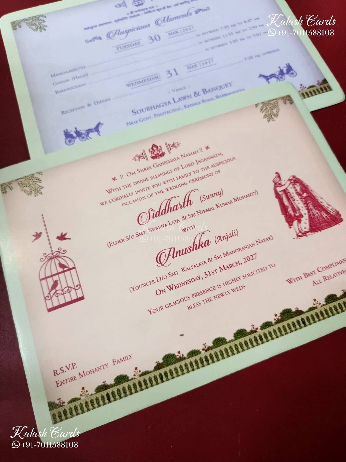 KLB-1521 White Brown Elephant Semi Box Wedding Card (2 Page)-Kalash Cards