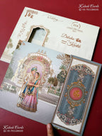 KLB-1527 Blue Bride Groom 3D Gold Foil Door Style Semi Box Wedding Card (2 Page)-Kalash Cards