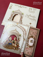 KLB-1528 Creme Peach Bride Groom Door Style Semi Box Wedding Card (2 Page)-Kalash Cards