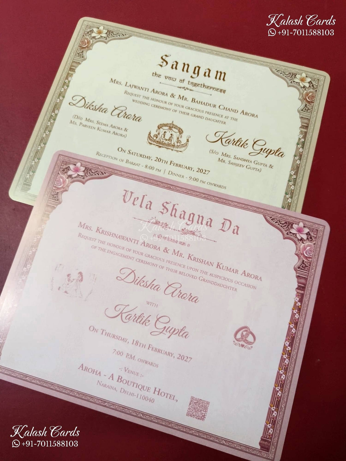 KLB-1531 Brown Bride Groom 3D Gold Foil Door Style Semi Box Wedding Card (2 Page)-Kalash Cards
