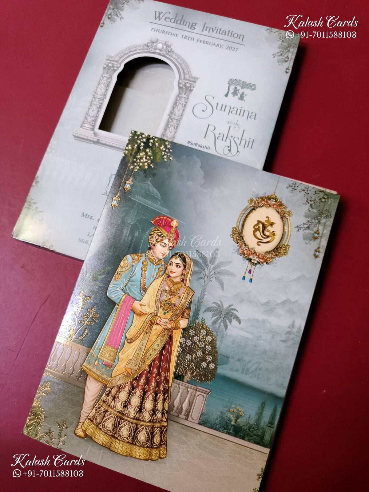 KLB-1533 Blue Bride Groom Semi Box Wedding Card (2 Page)-Kalash Cards