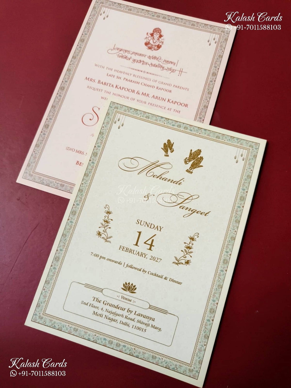 KLB-1535 Creme Tree of Life Semi Box Wedding Card (2 Page)-Kalash Cards