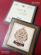 KLB-1542 Creme Blue Tree of Life 3D Gold Foil Semi Box Wedding Card (2 Page & Couple Name Wooden Plate)-Kalash Cards
