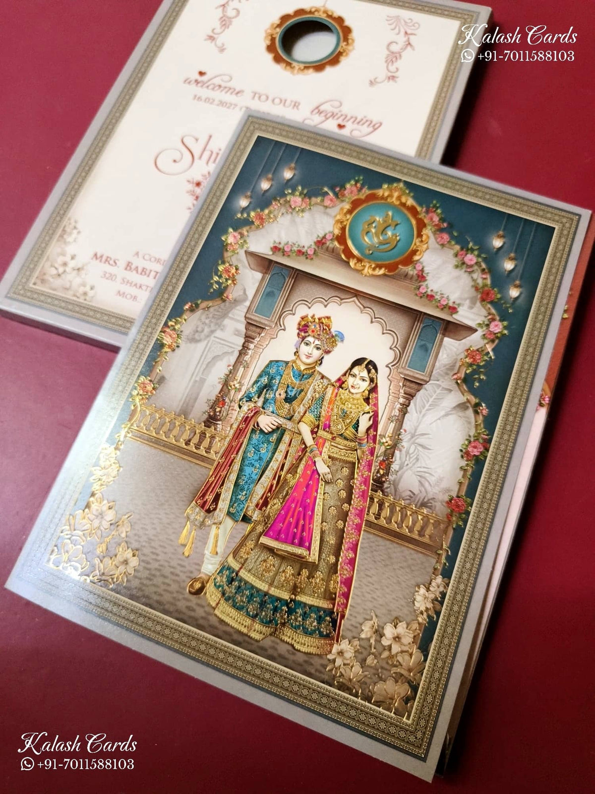 KLB-1543 Blue Bride Groom Semi Box Wedding Card (2 Page)-Kalash Cards