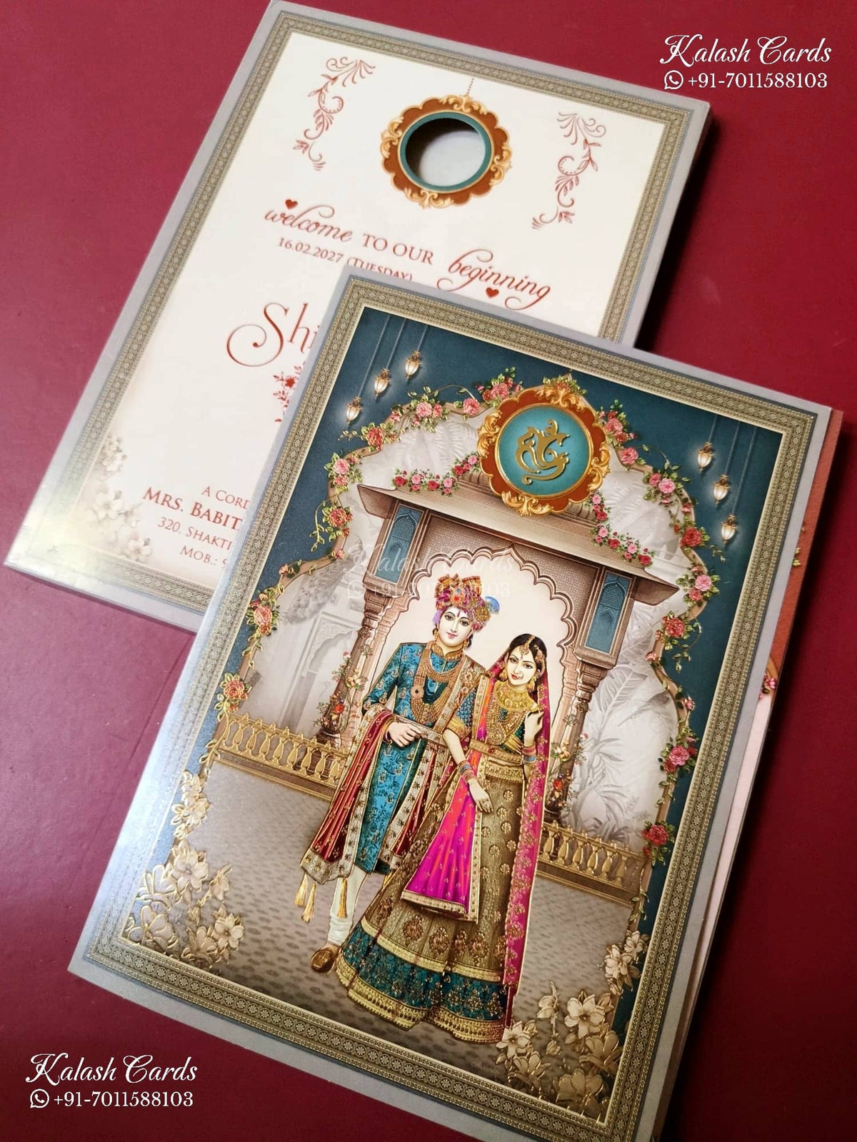 KLB-1543 Blue Bride Groom Semi Box Wedding Card (2 Page)-Kalash Cards