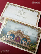 KLB-1546 Blue Royal Arch Elephant 3D Gold Foil Semi Box Wedding Card (2 Page)-Kalash Cards