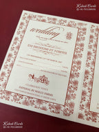 KLB-1555 White Royal Arch Embossed Semi Box Wedding Card (2 Page & Couple Initial Wooden Plate)-Kalash Cards