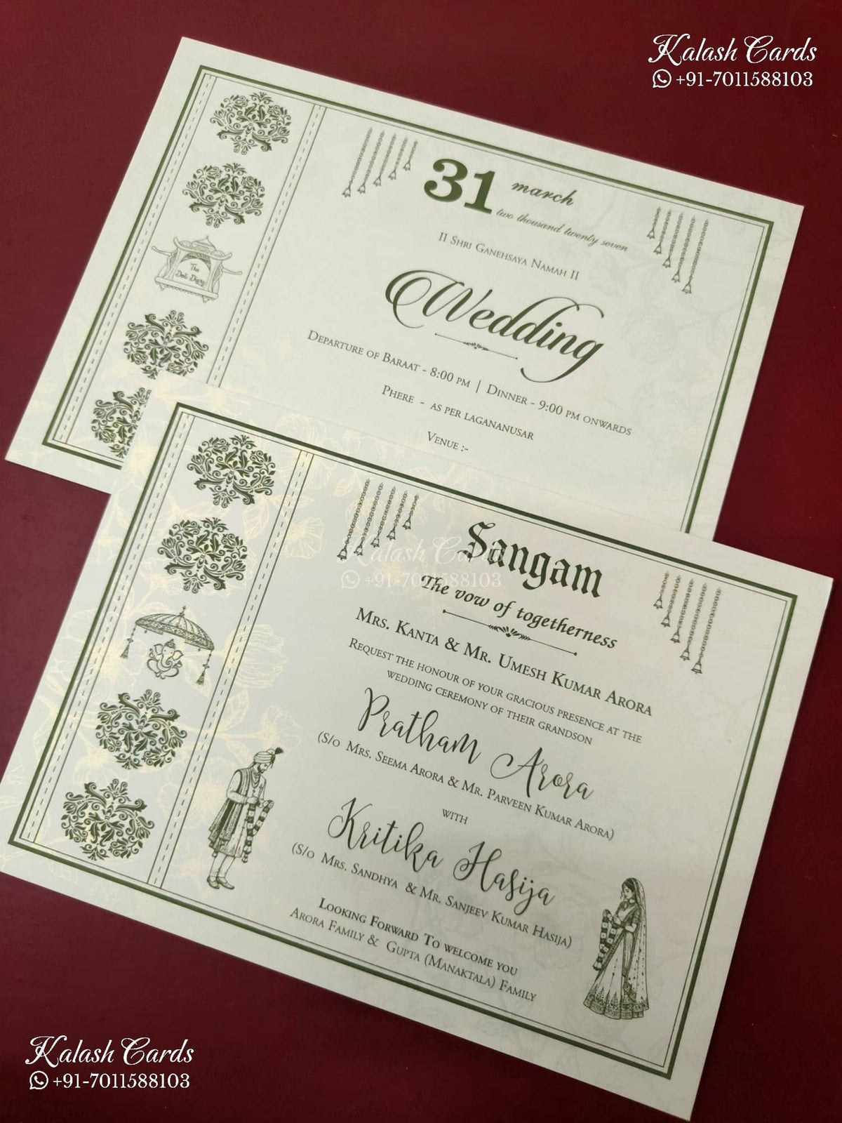 KLB-1556 White Floral Embossed Semi Box Wedding Card (2 Page)-Kalash Cards