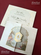 KLB-1557 Creme Green Royal Arch Door Style Semi Box Wedding Card (2 Page)-Kalash Cards