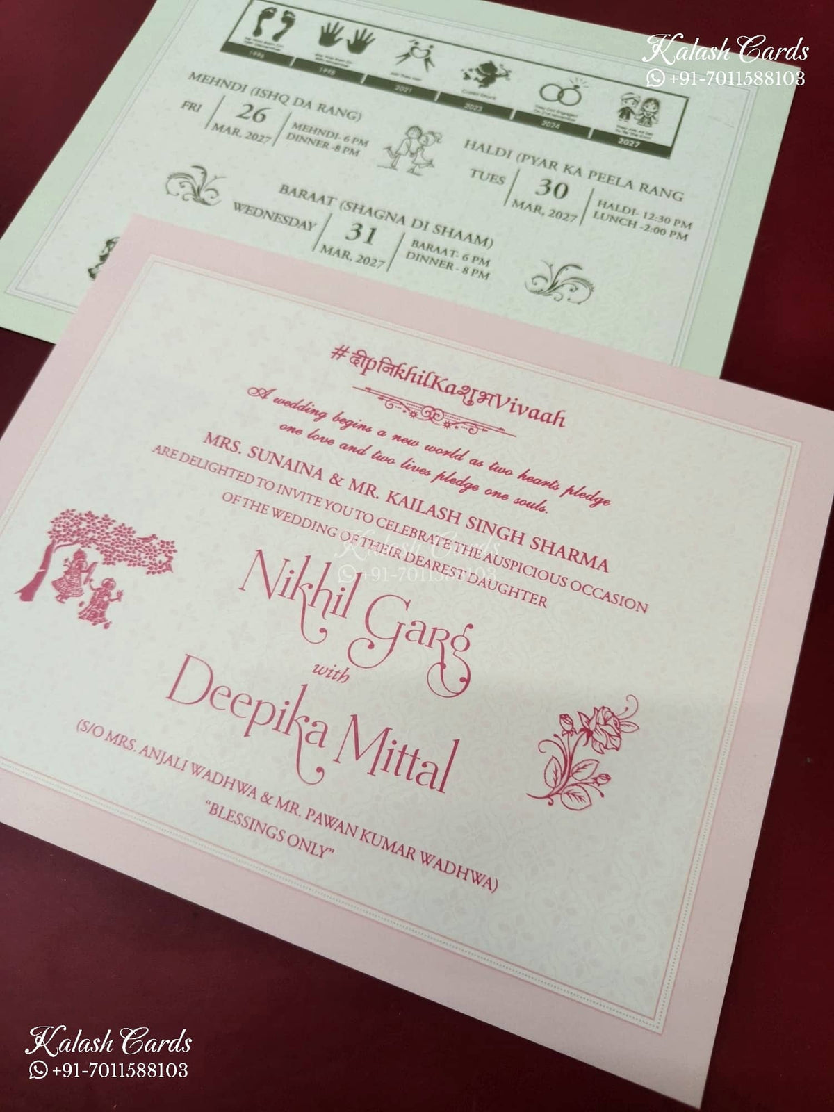 KLB-1557 Creme Green Royal Arch Door Style Semi Box Wedding Card (2 Page)-Kalash Cards