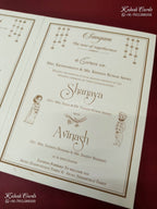 KLB-1559 White Elephant Embossed Semi Box Wedding Card (2 Page & Couple Name Wooden Plate)-Kalash Cards