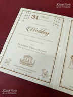 KLB-1559 White Elephant Embossed Semi Box Wedding Card (2 Page & Couple Name Wooden Plate)-Kalash Cards