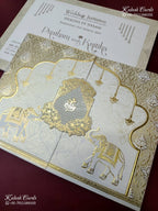 KLB-1560 White Creme Elephant Door Style Semi Box Wedding Card (2 Page)-Kalash Cards